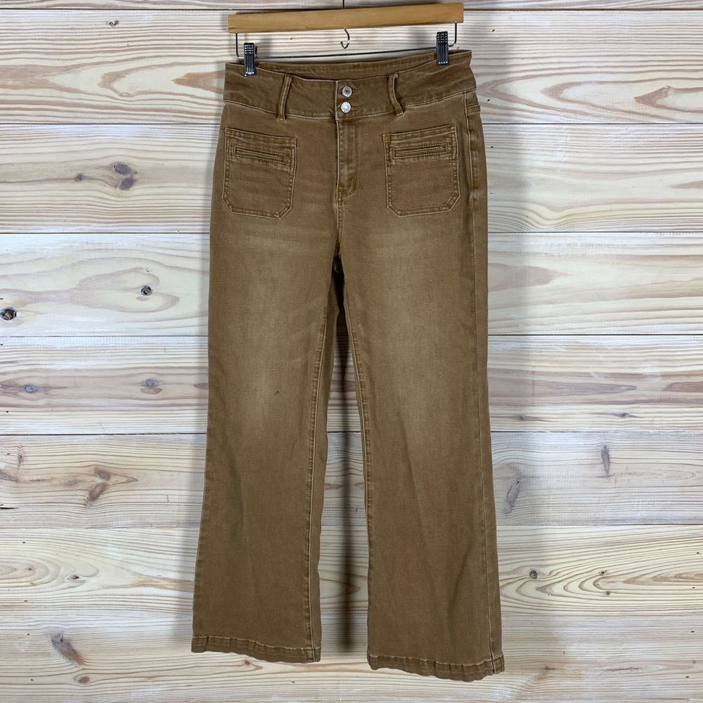 Sidefeel Jeans Womens 12 Brown High Rise Wide Leg Patch Pocket Denim